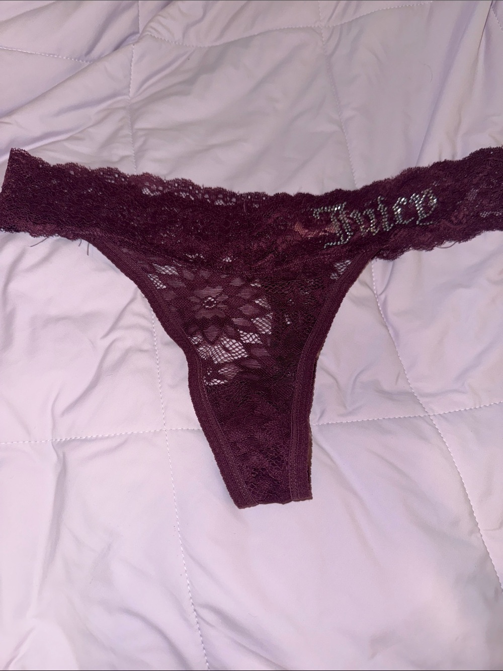 NWT Juicy Couture Maroon Red Lace Rhinestone Thong Panty